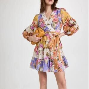 Zimmermann Women's White Pattie Wrap Mini Dress Floral Multicolor NWT